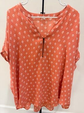 Maurices 2X Coral Boho Blouse | Zip Neck | Flowy Fit